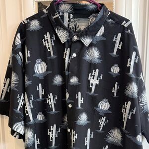 Retro Rifle 3XL Homeland Black and White. Black Cactus Print Button-Up Shirt